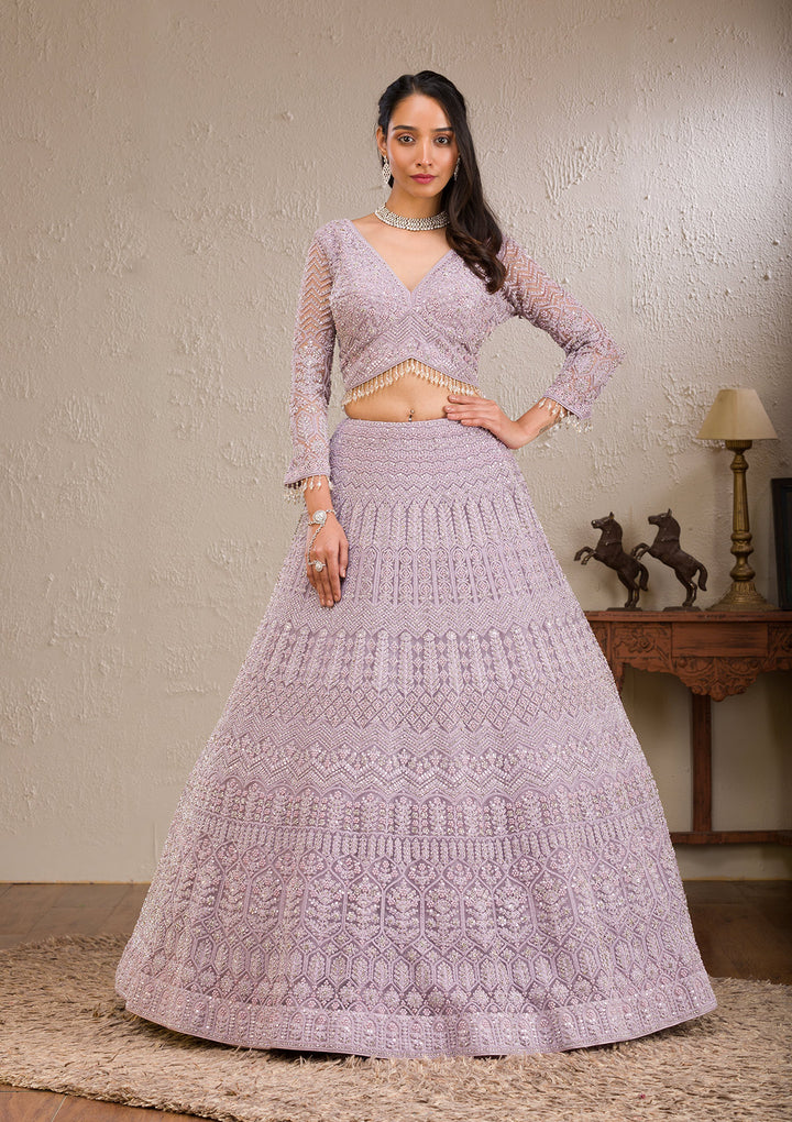 Lavender Silver Stonework Net Readymade Lehenga