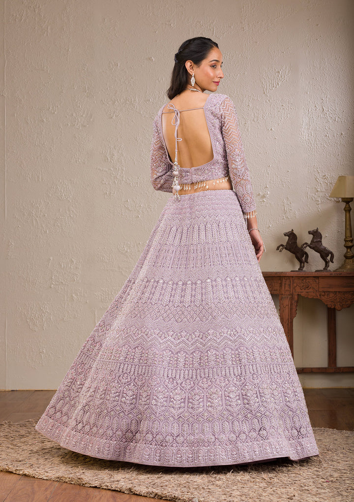 Lavender Silver Stonework Net Readymade Lehenga