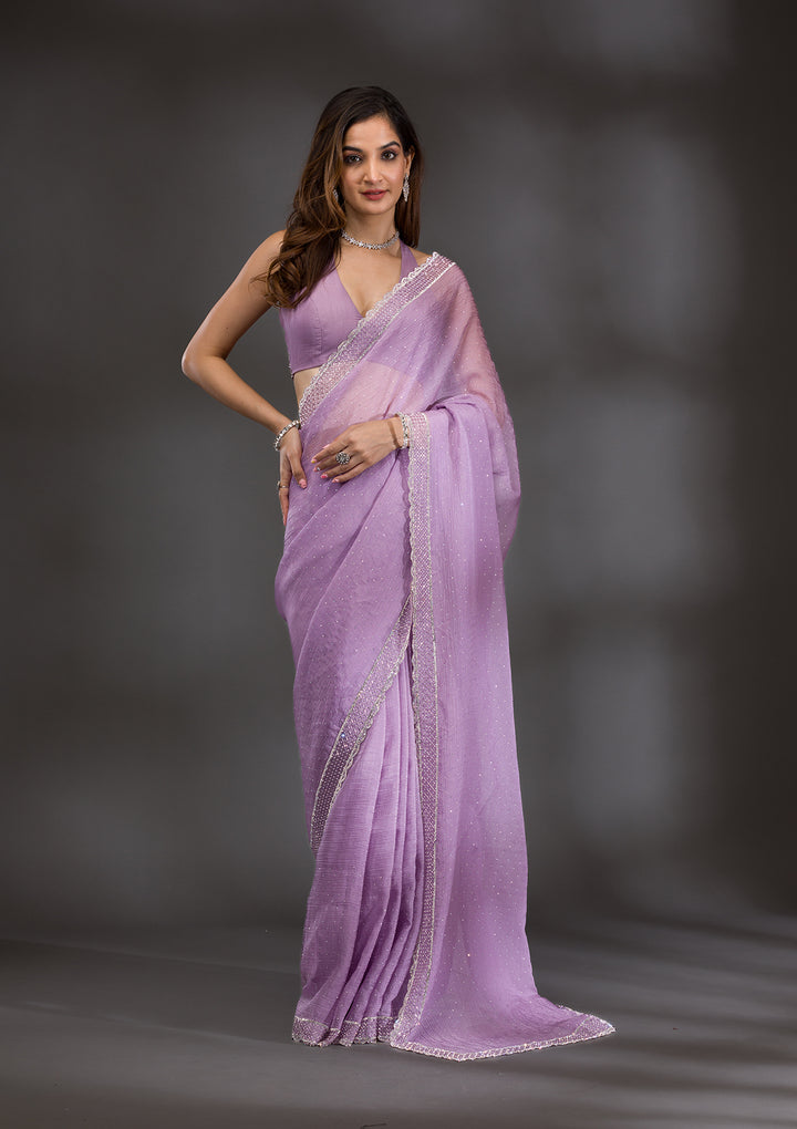 Lavender Silver Stonework Tissue Saree