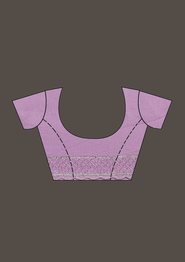 Lavender Silver Stonework Tissue Saree