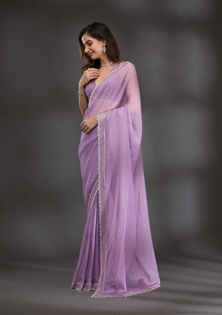 Lavender Silver Stonework Tissue Saree