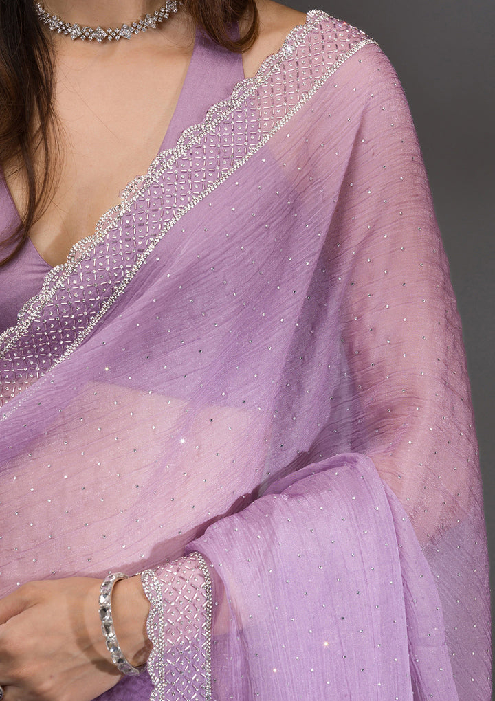 Lavender Silver Stonework Tissue Saree