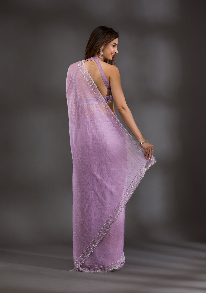 Lavender Silver Stonework Tissue Saree