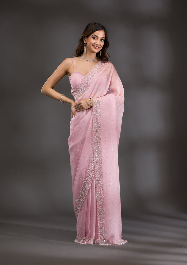 Lavender Threadwork Chiffon Saree