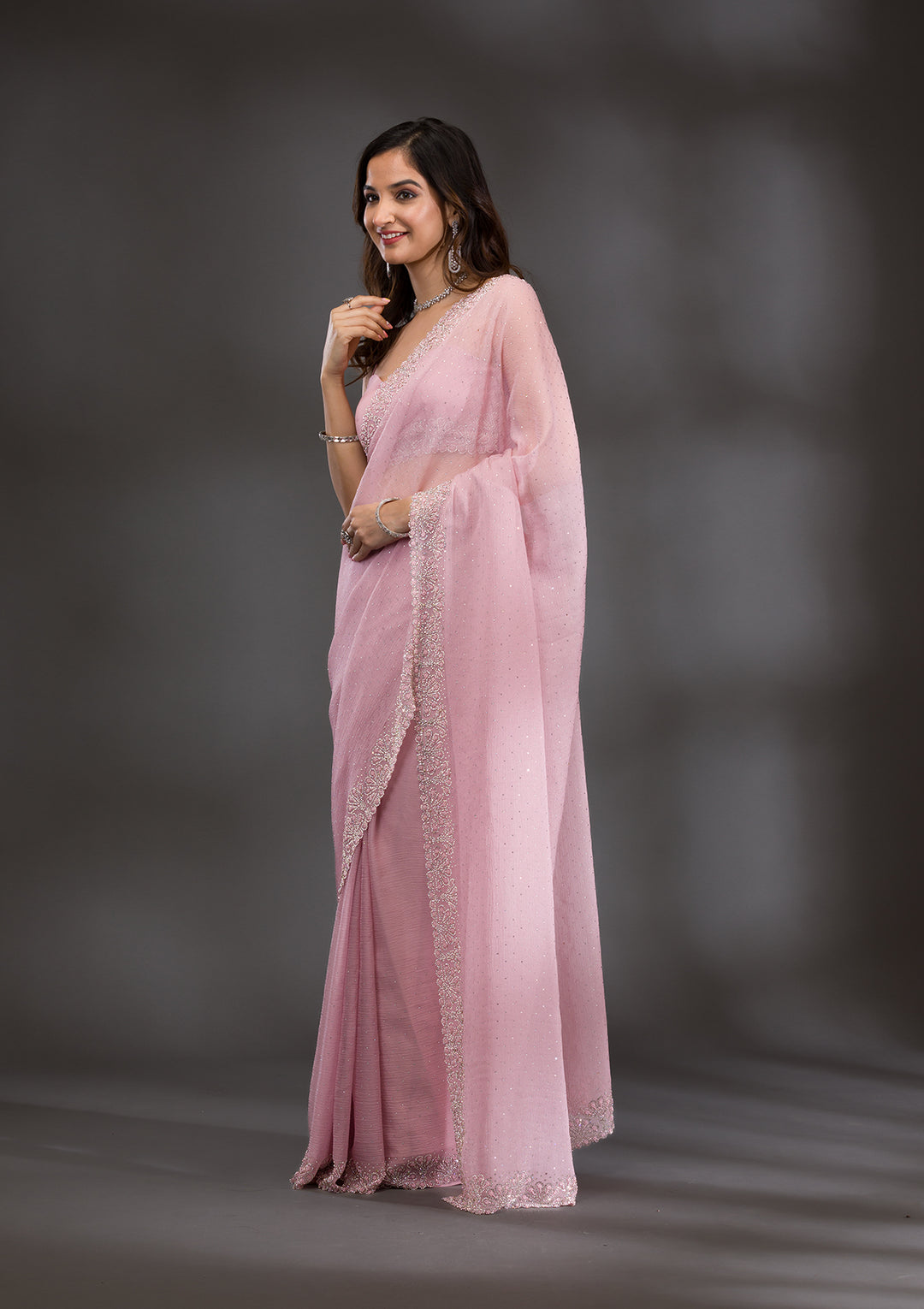Lavender Threadwork Chiffon Saree
