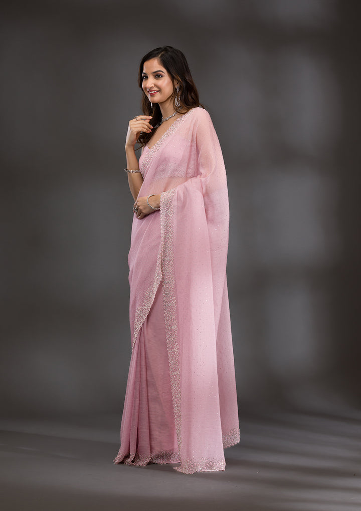 Lavender Threadwork Chiffon Saree