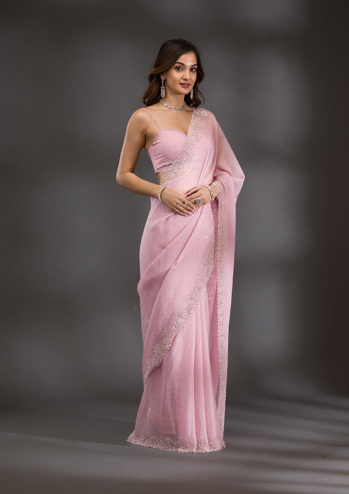 Lavender Threadwork Chiffon Saree