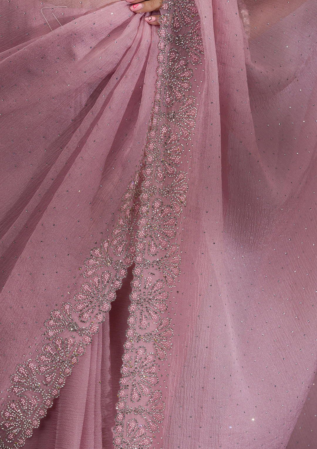 Lavender Threadwork Chiffon Saree