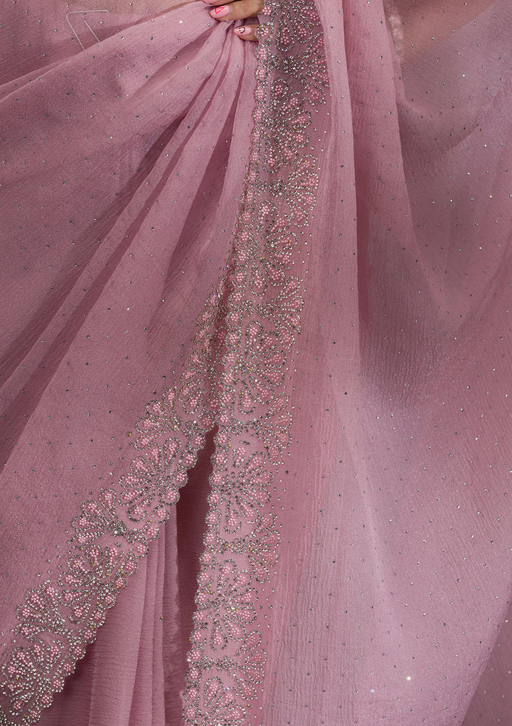 Lavender Threadwork Chiffon Saree