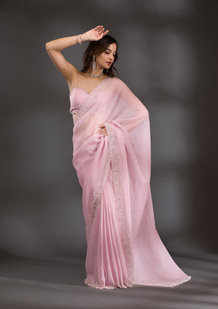 Lavender Threadwork Chiffon Saree