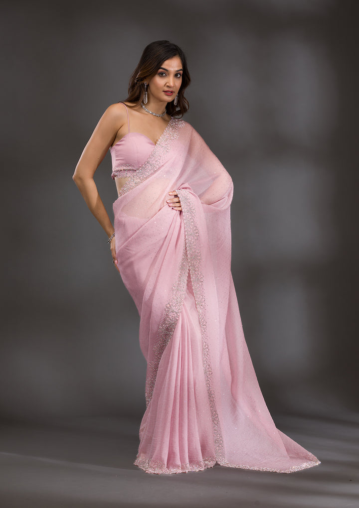 Lavender Threadwork Chiffon Saree