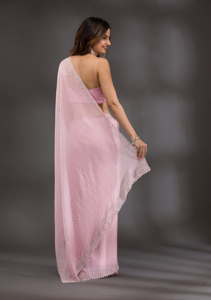 Lavender Threadwork Chiffon Saree
