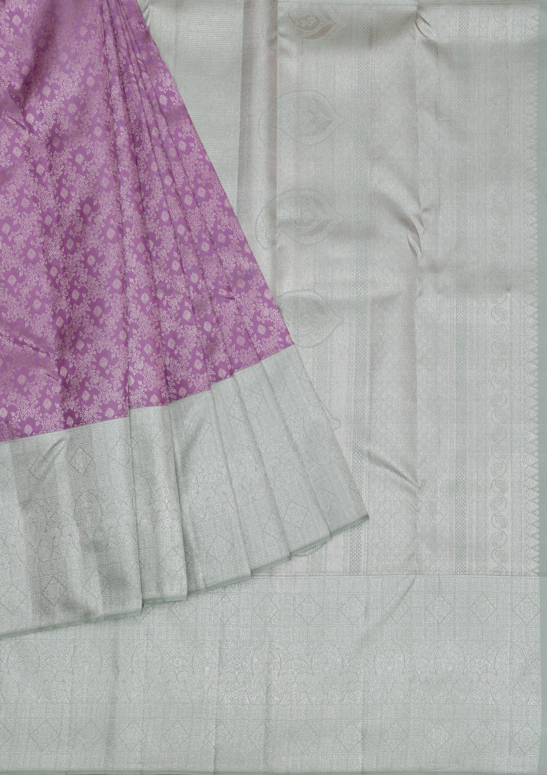 Lavender Silver Zariwork Kanjivaram Pure Silk Saree