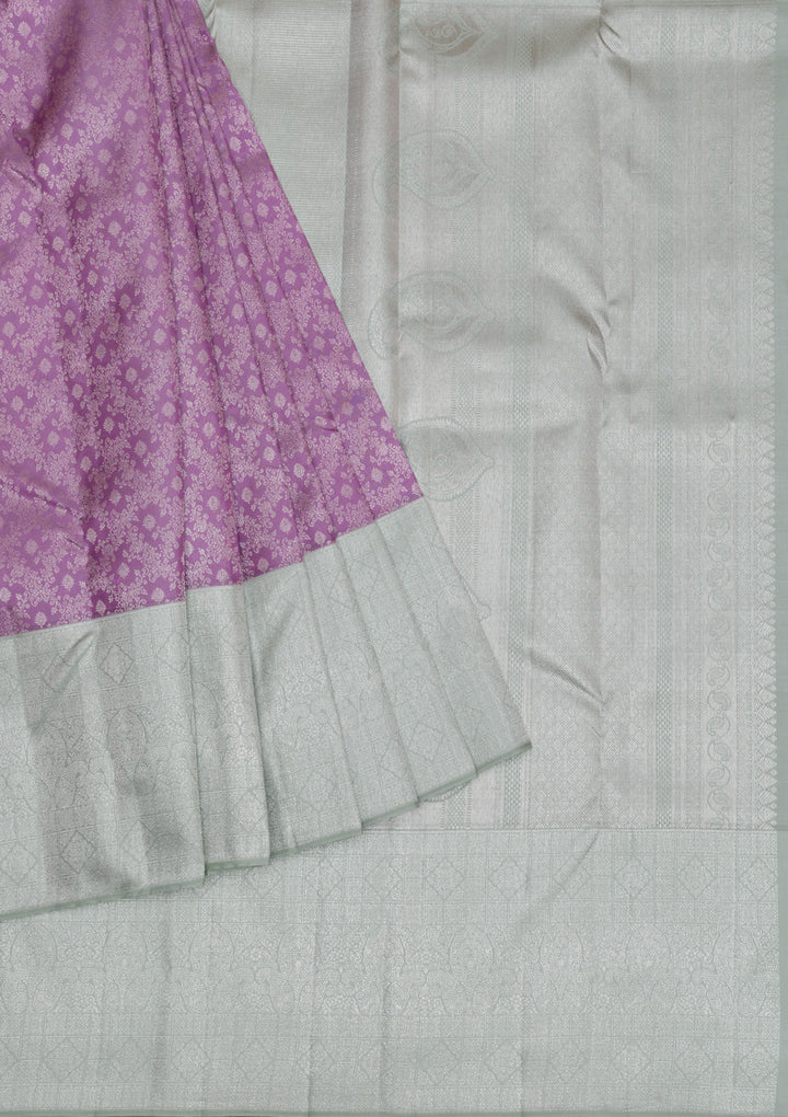 Lavender Silver Zariwork Kanjivaram Pure Silk Saree