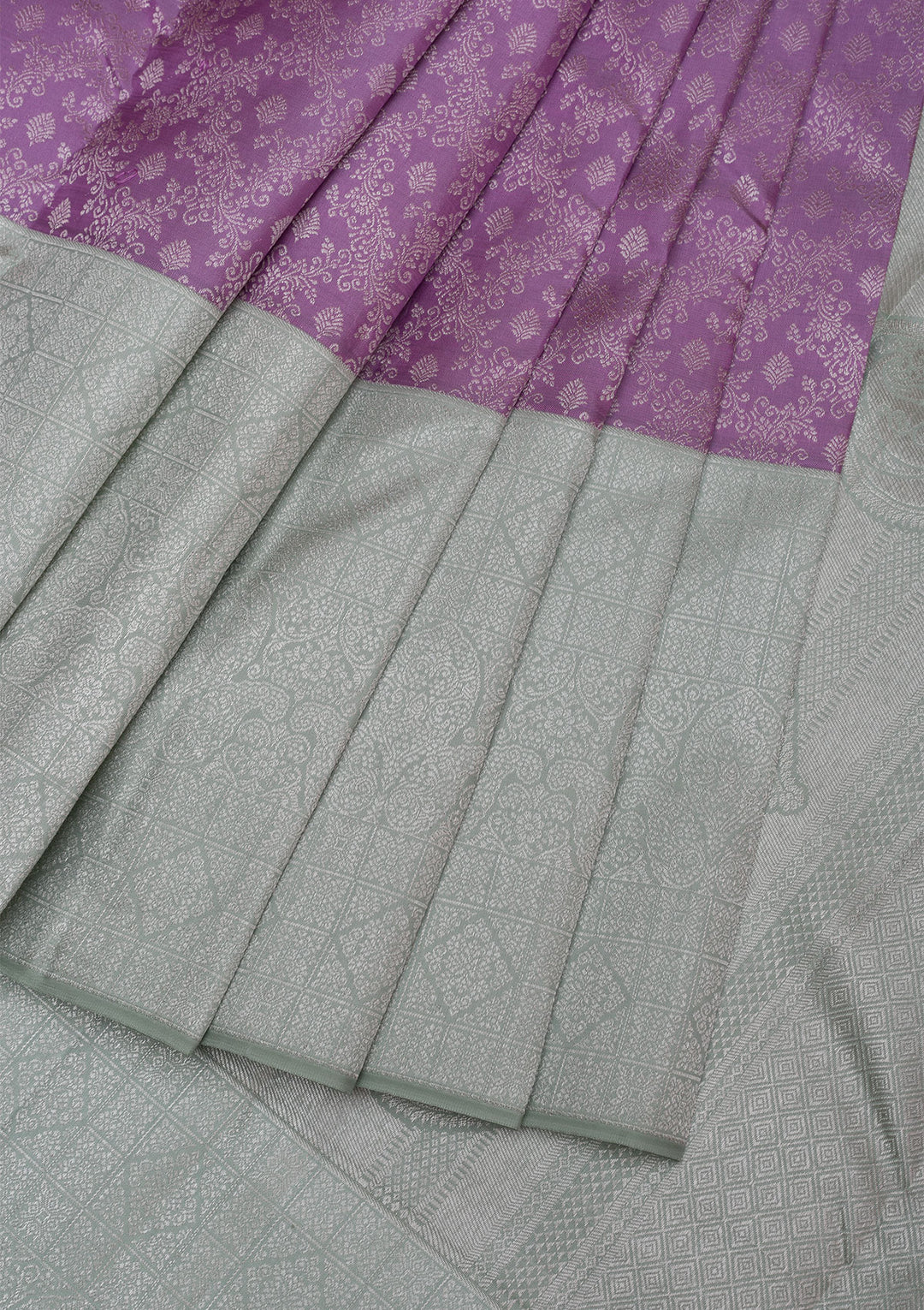 Lavender Silver Zariwork Kanjivaram Pure Silk Saree