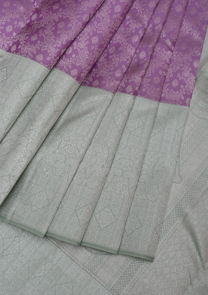 Lavender Silver Zariwork Kanjivaram Pure Silk Saree