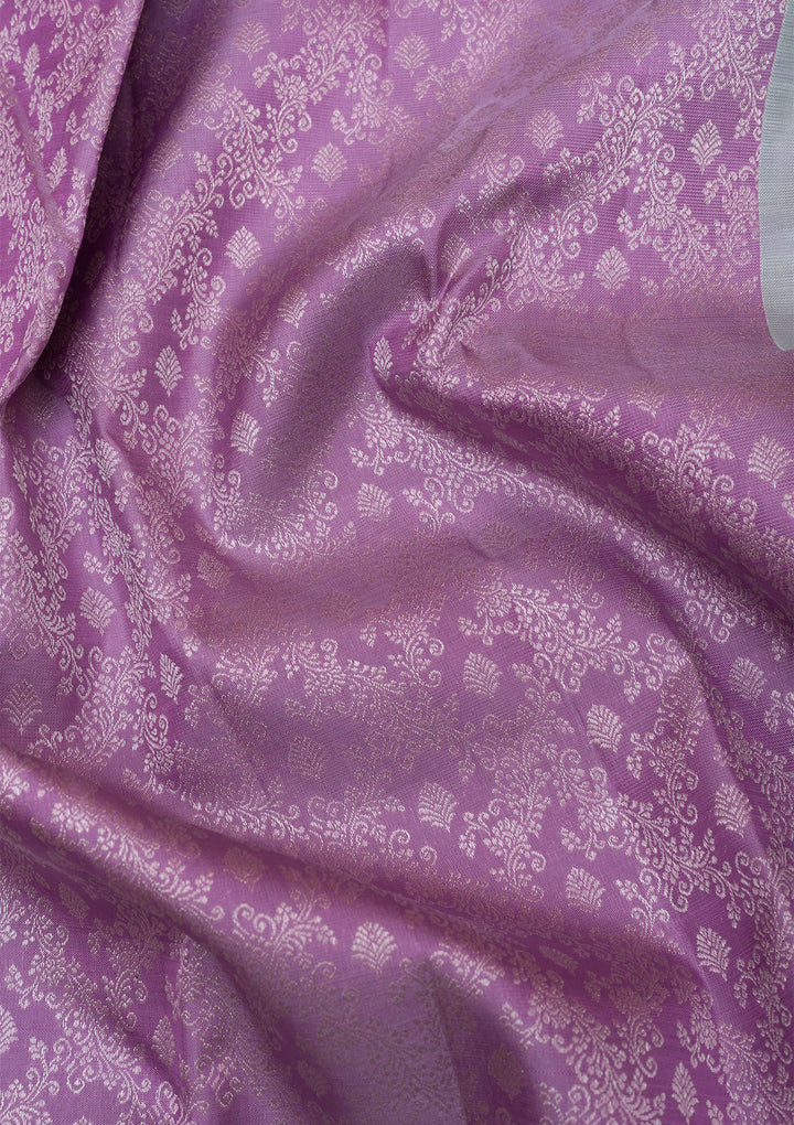 Lavender Silver Zariwork Kanjivaram Pure Silk Saree