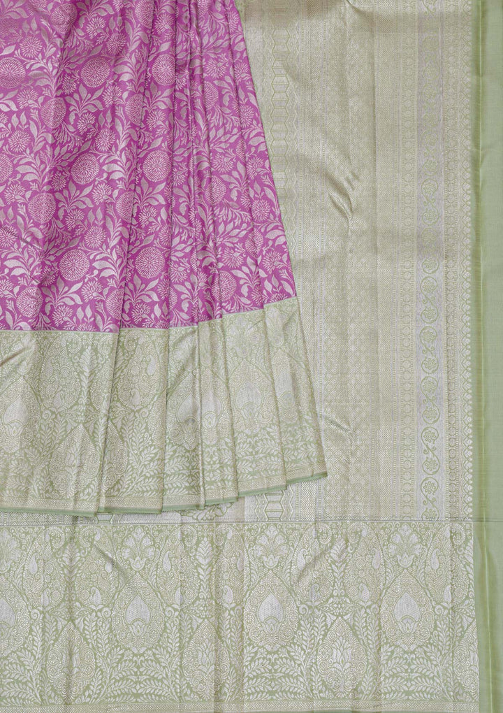 Lavender Silver Zariwork Kanjivaram Pure Silk Saree