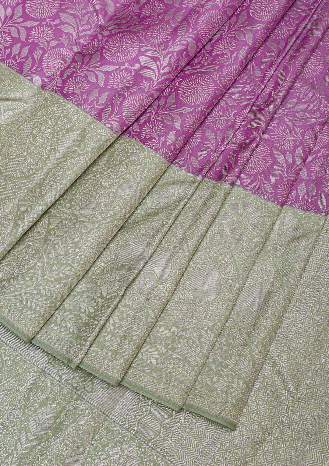 Lavender Silver Zariwork Kanjivaram Pure Silk Saree