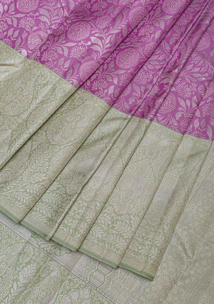 Lavender Silver Zariwork Kanjivaram Pure Silk Saree