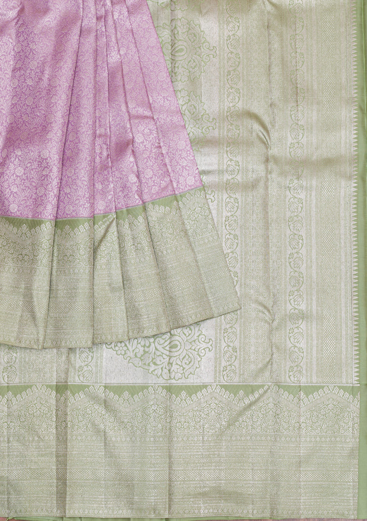 Lavender Silver Zariwork Kanjivaram Pure Silk Saree