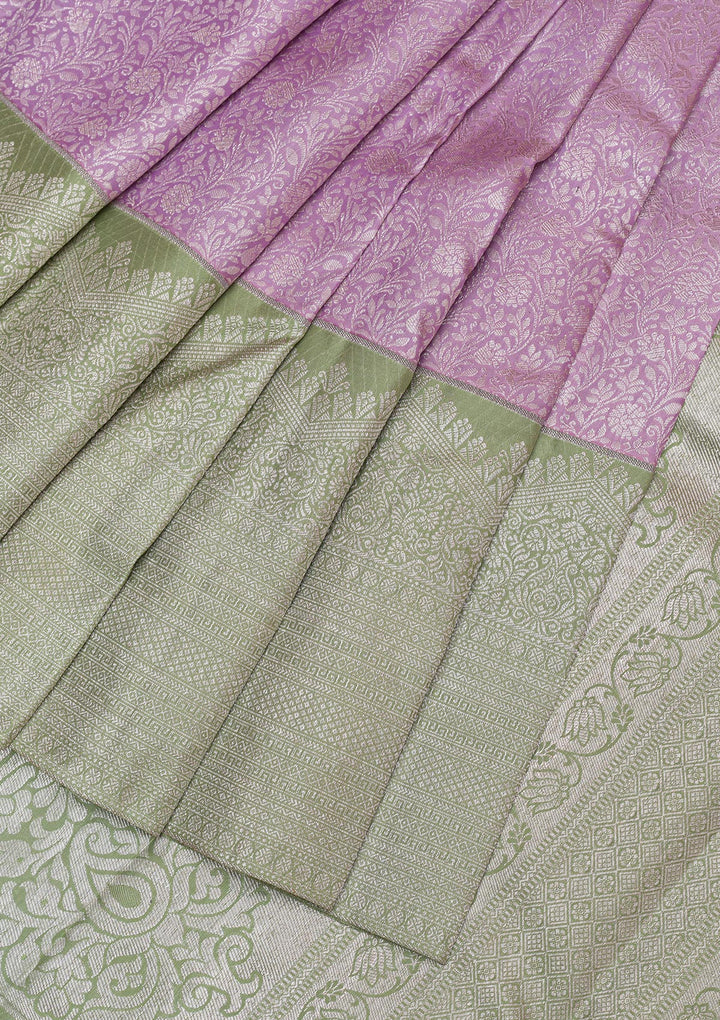 Lavender Silver Zariwork Kanjivaram Pure Silk Saree