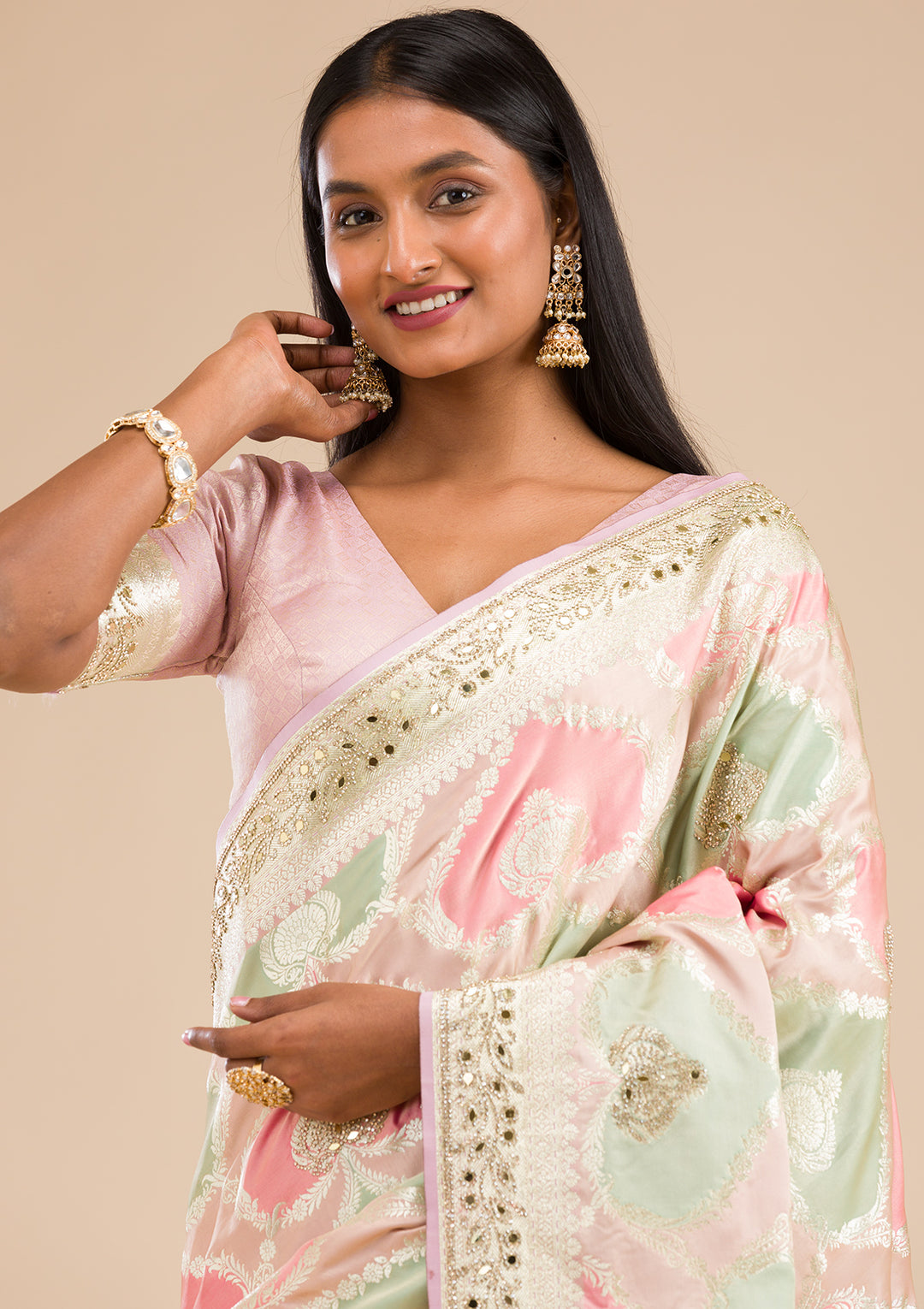 Lavender Stonework Banarasi Silk Saree