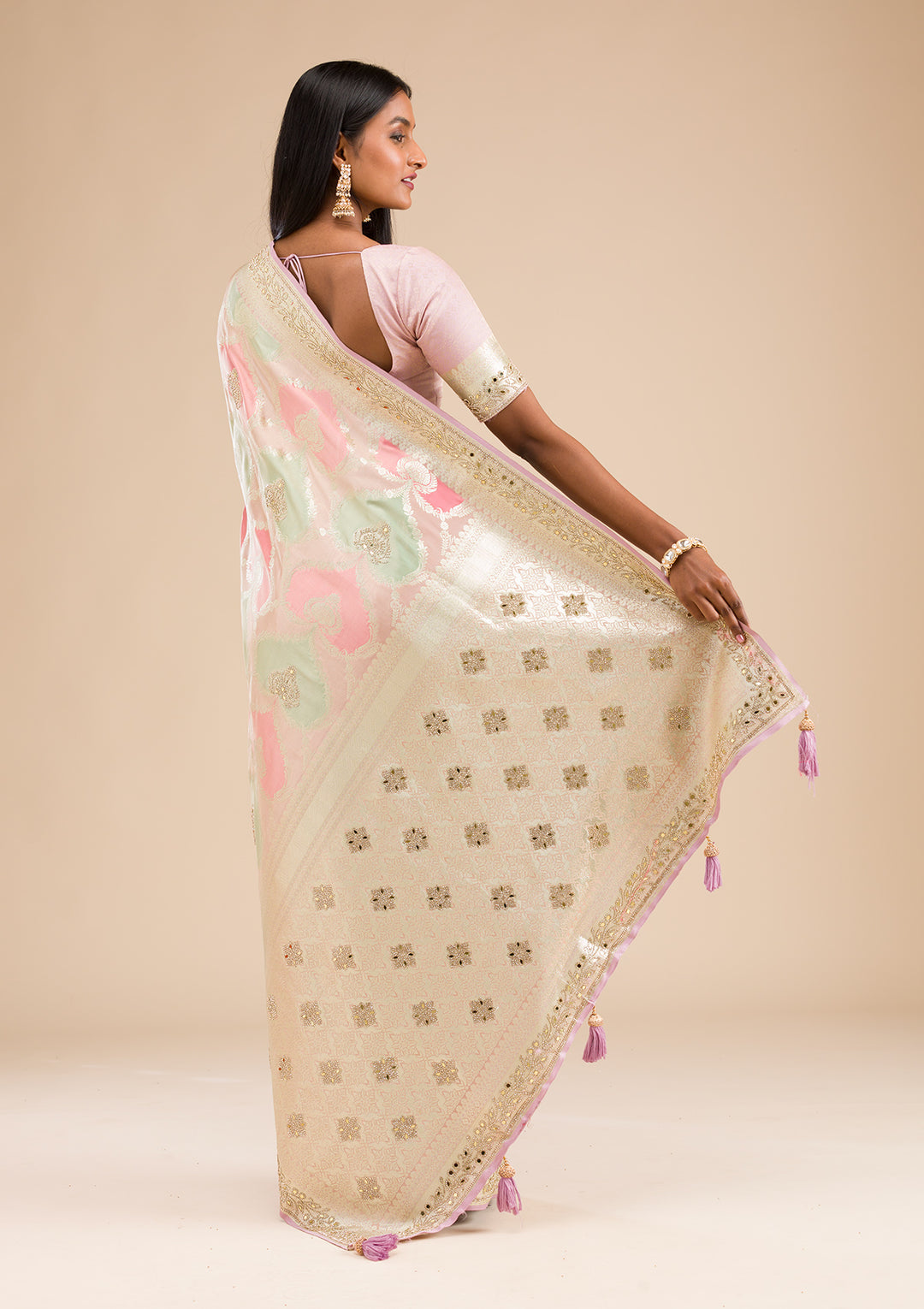 Lavender Stonework Banarasi Silk Saree
