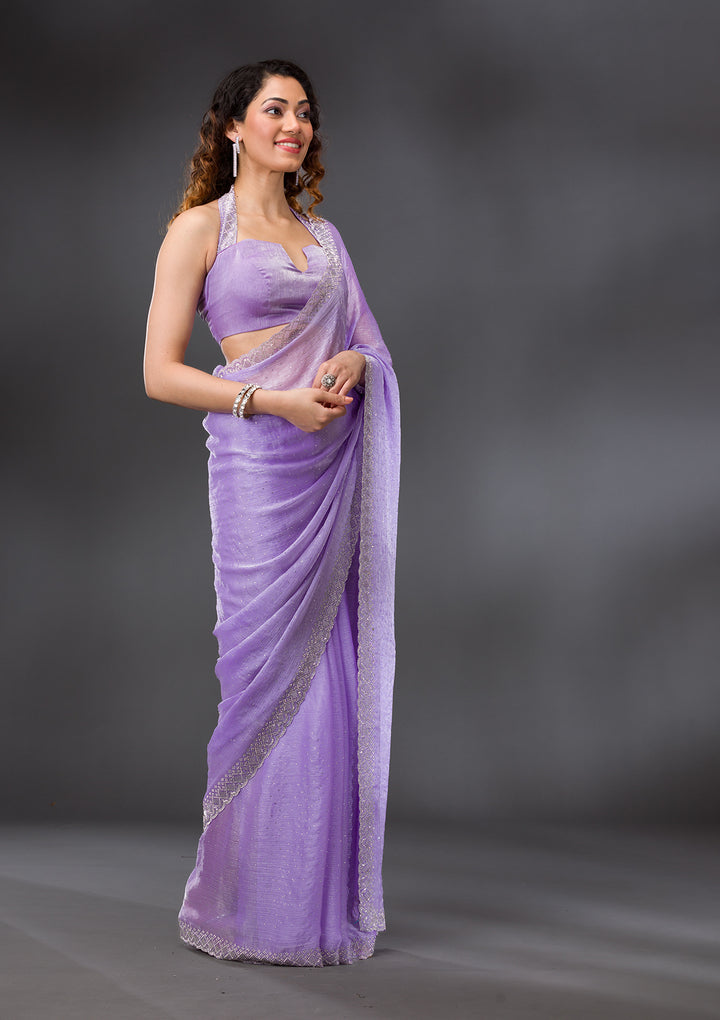 Lavender Stonework Chiffon Saree