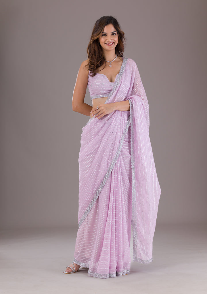 Lavender Stonework Georgette Saree