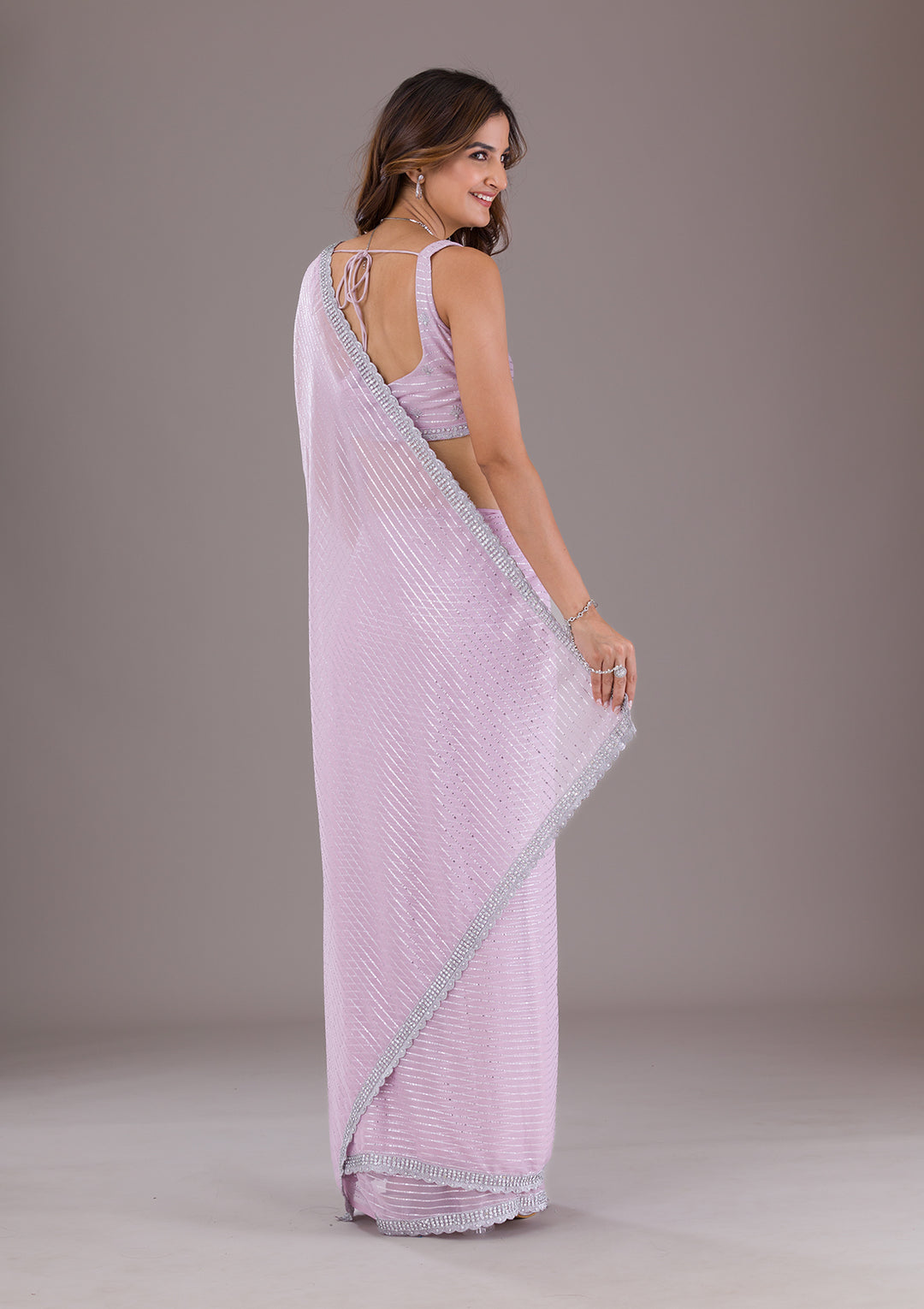 Lavender Stonework Georgette Saree