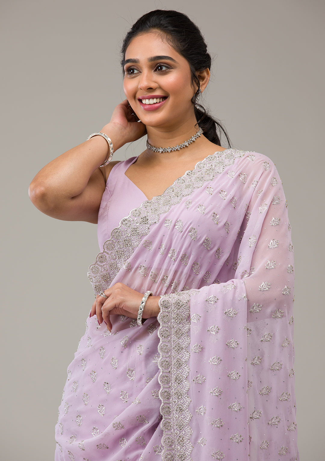 Lavender Stonework Georgette Saree