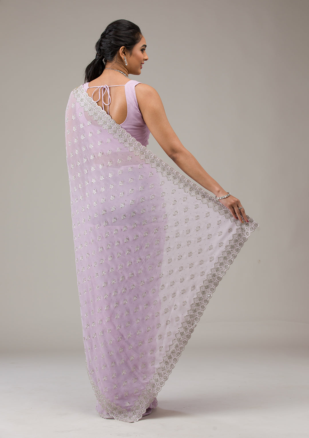 Lavender Stonework Georgette Saree