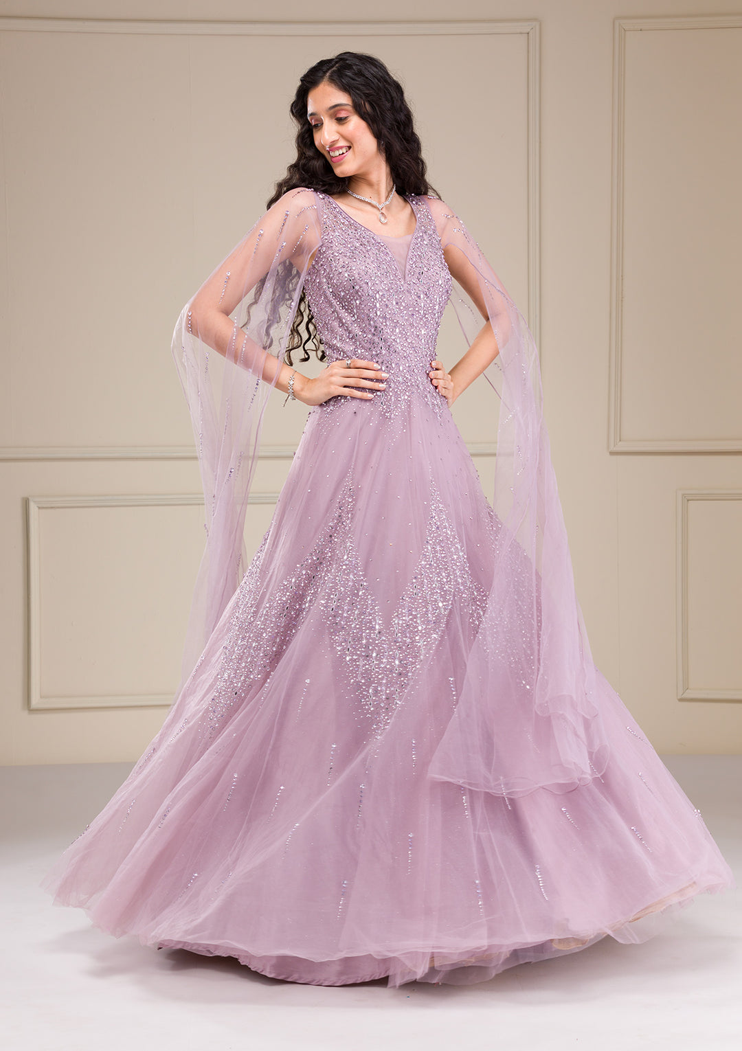 Lavender Stonework Net Gown