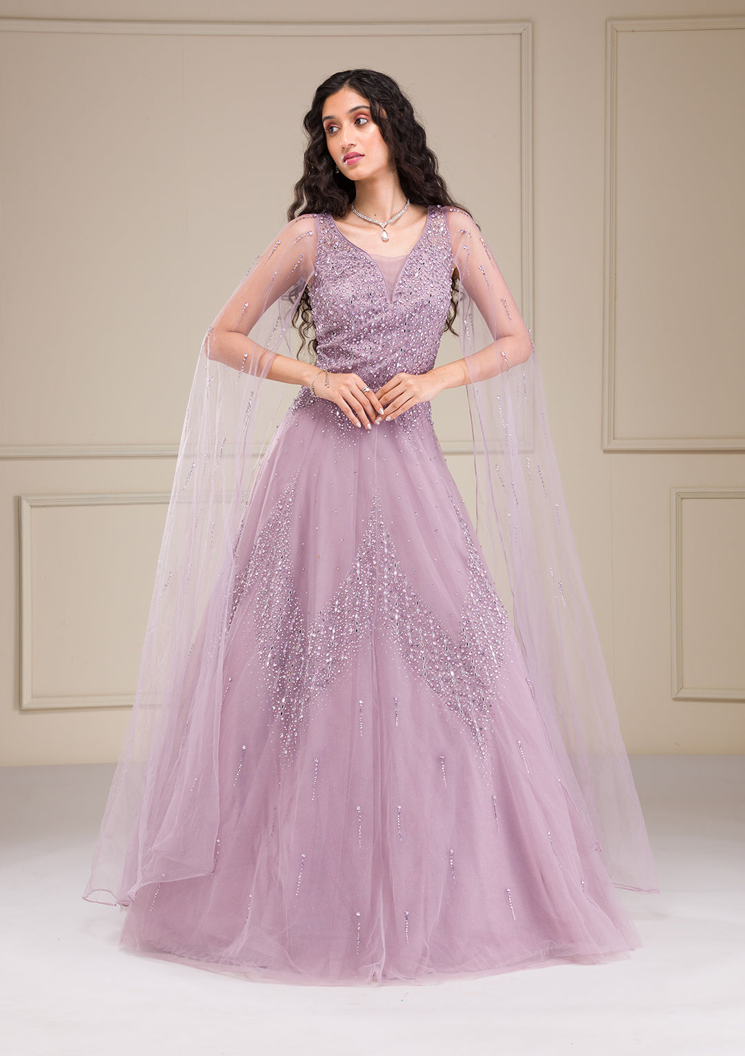 Lavender Stonework Net Gown