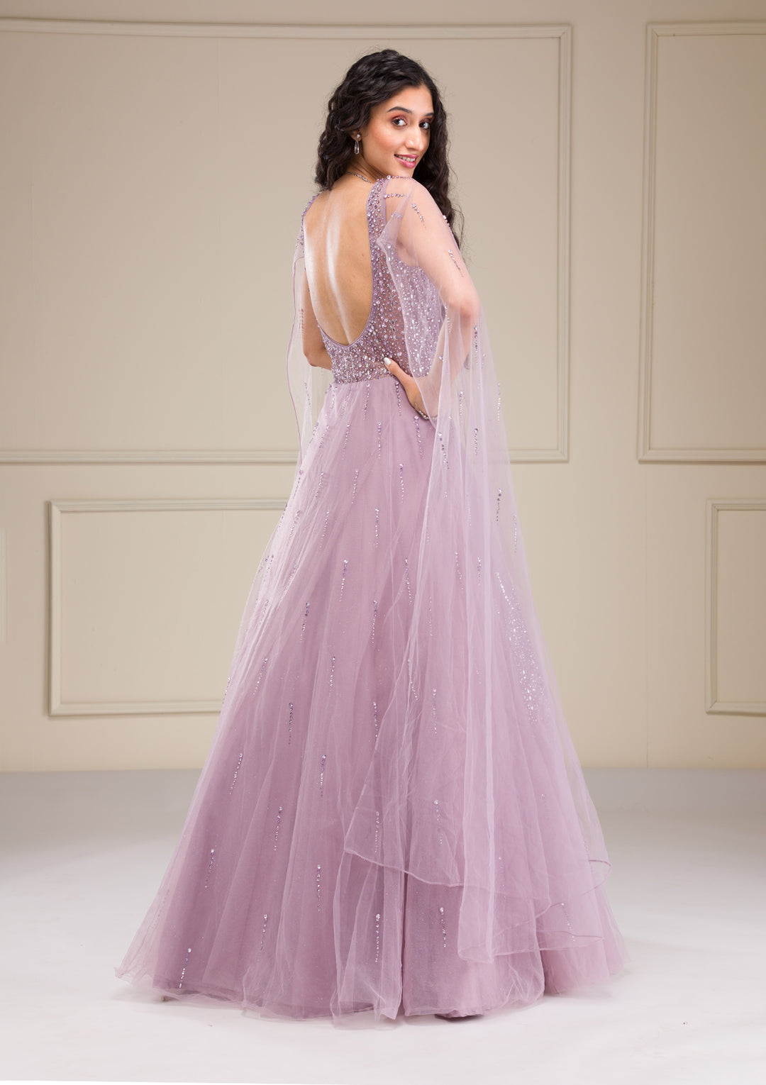 Lavender Stonework Net Gown