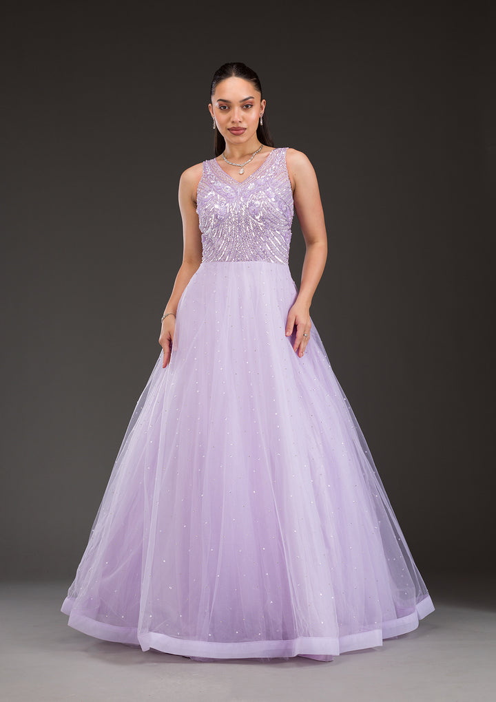 Lavender Stonework Net Gown