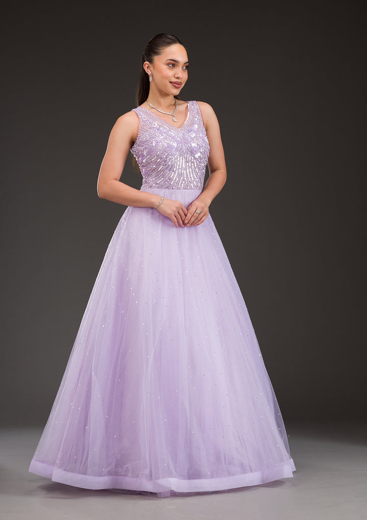 Lavender Stonework Net Gown