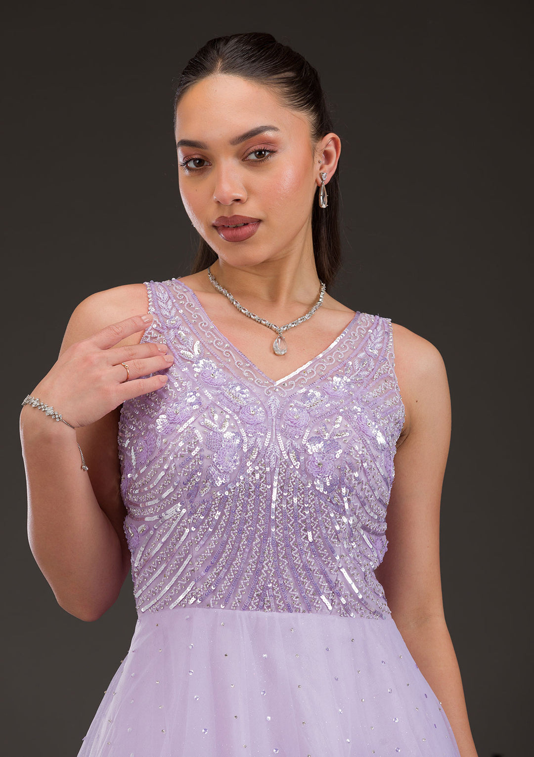 Lavender Stonework Net Gown