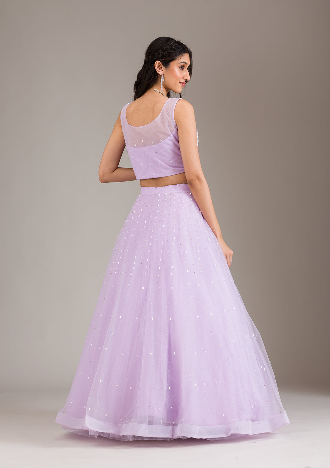 Lavender Stonework Net Readymade Lehenga