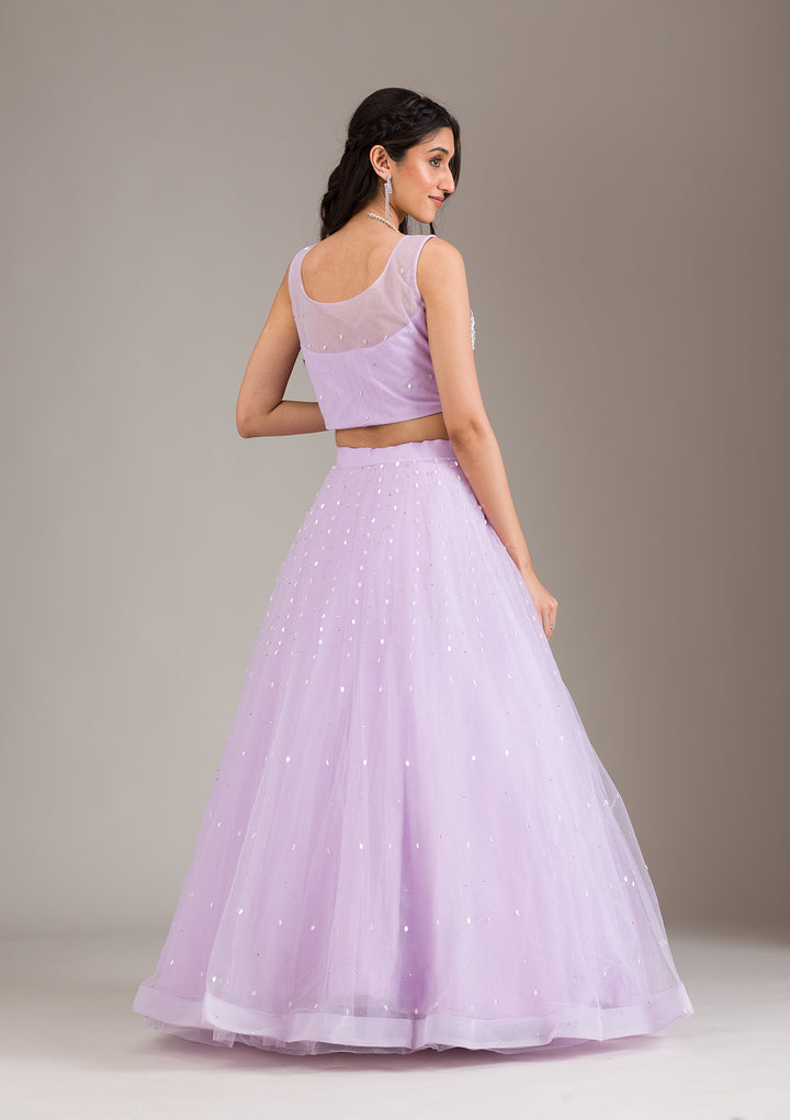Lavender Stonework Net Readymade Lehenga