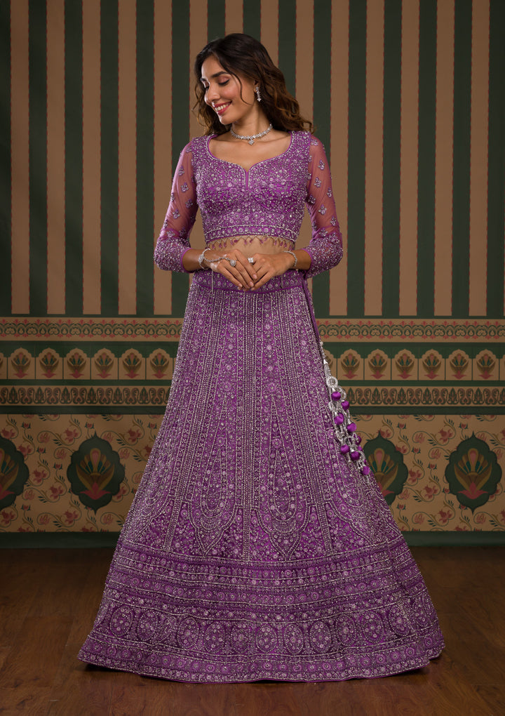 Lavender Stonework Net Readymade Lehenga