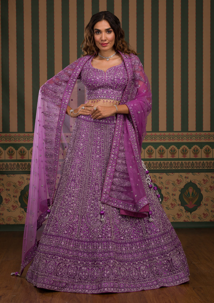 Lavender Stonework Net Readymade Lehenga