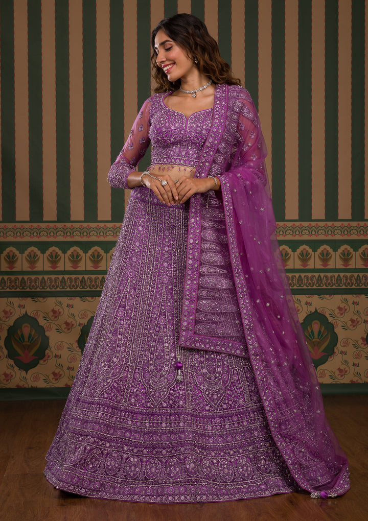 Lavender Stonework Net Readymade Lehenga