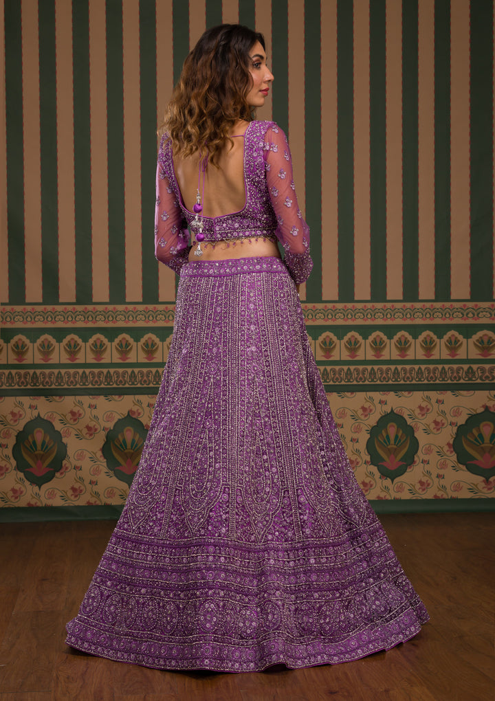 Lavender Stonework Net Readymade Lehenga