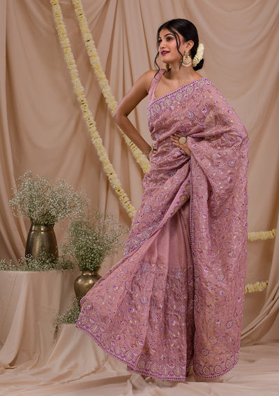 Lavender Stonework Net Saree-Koskii