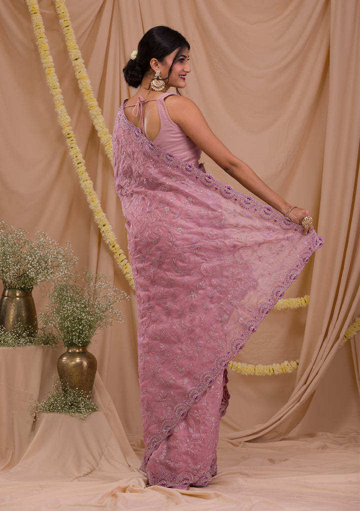Lavender Stonework Net Saree
