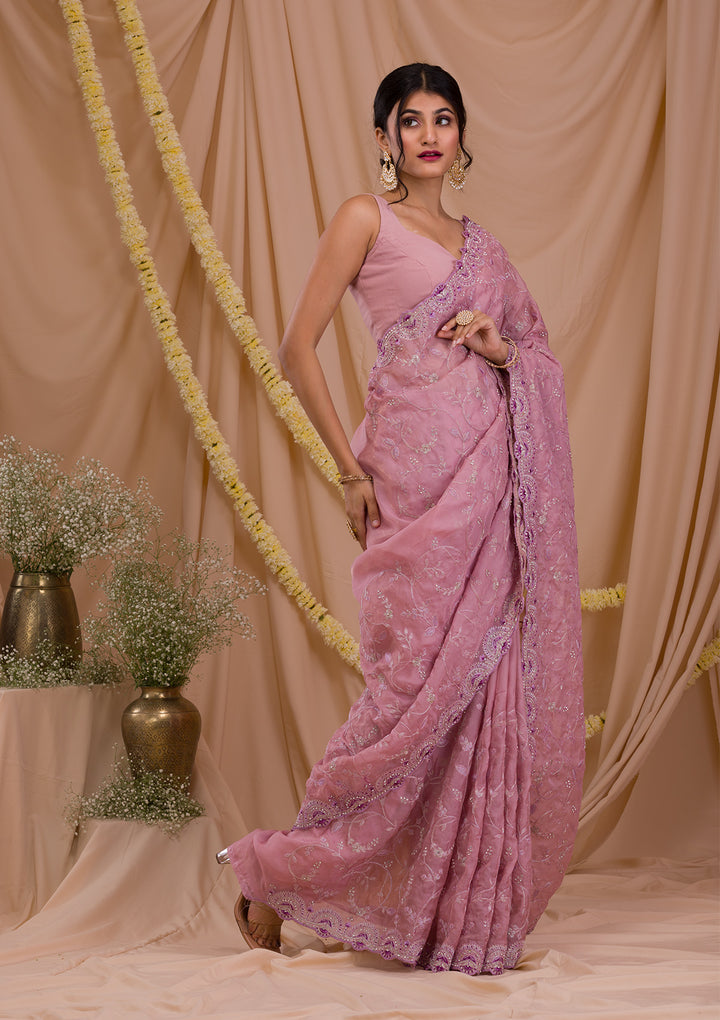 Lavender Stonework Net Saree