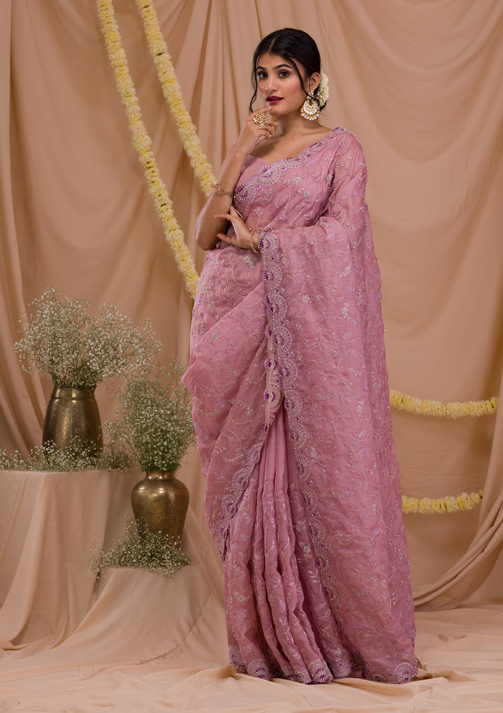 Lavender Stonework Net Saree