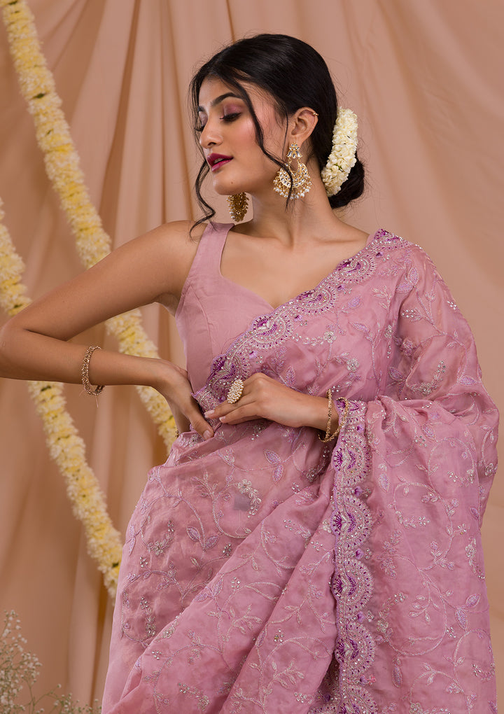 Lavender Stonework Net Saree